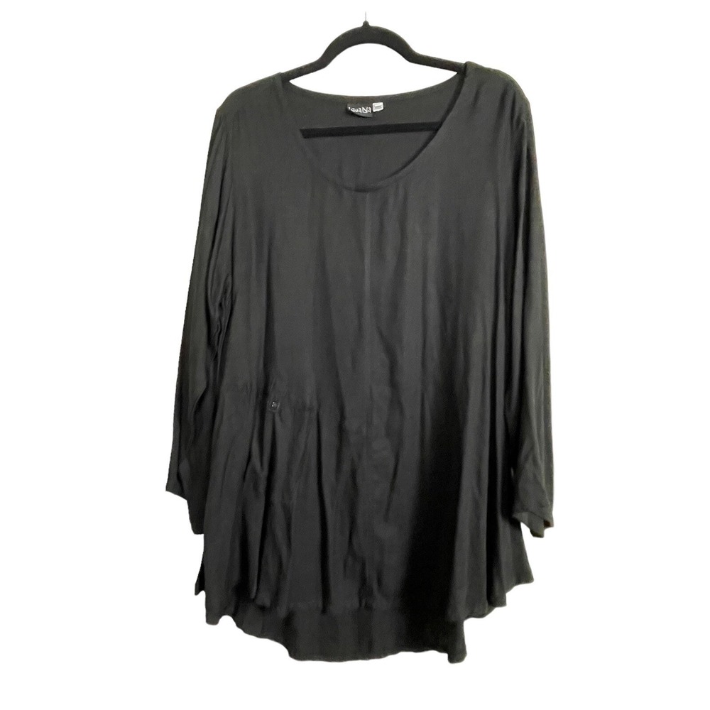 Iguana Tunic Top Womens L Black Boho Art to Wear Rayon Long Sleeve Lagenlook